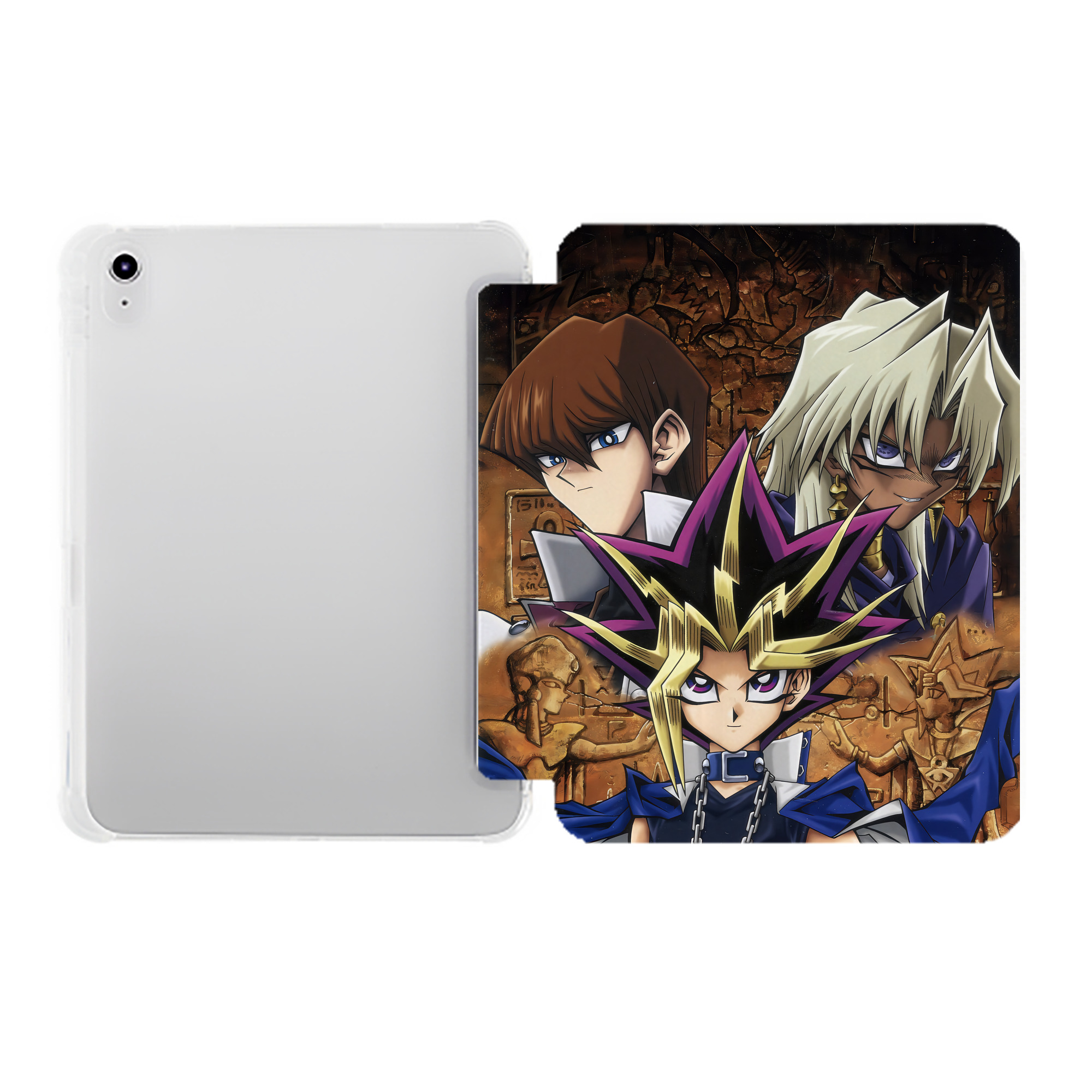 （画像用） 遊☆戯☆王 Yu-Gi-Oh! IPad ケース ペン収納付き 三つ折りスタンド PUレザー×シリコン 対応機種9.5/10.5/10.9インチ
